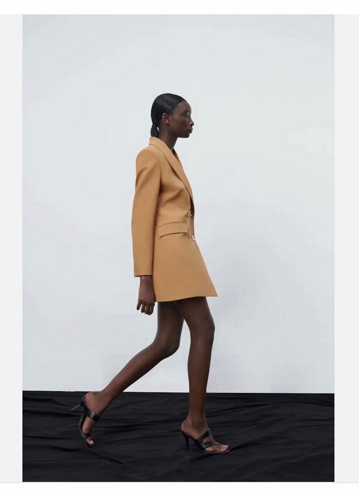 Bej Düğmeli Kadın Mini Blazer Ceket - Görsel 3