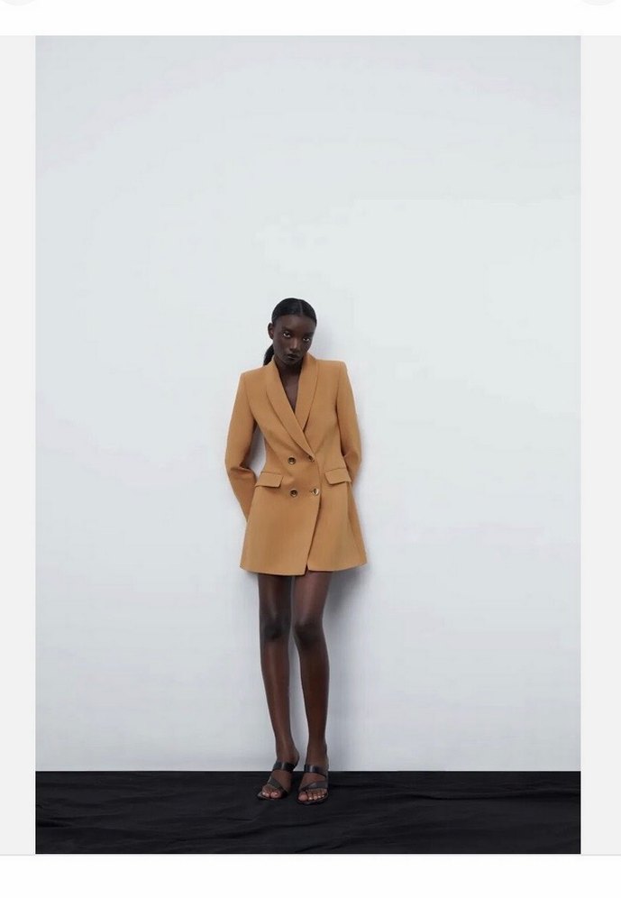 Bej Düğmeli Kadın Mini Blazer Ceket - Görsel 4