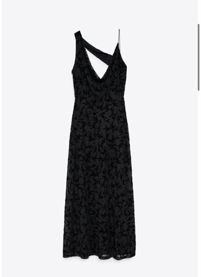 Siyah Yılan Desenli Uzun V Yaka Elbise - Görsel 4