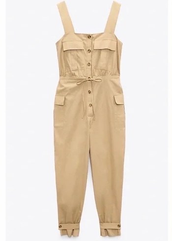 Bej Pamuklu Askılı Kadın Tulum - Görsel 5