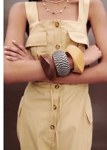 Bej Pamuklu Askılı Kadın Tulum - Görsel 3