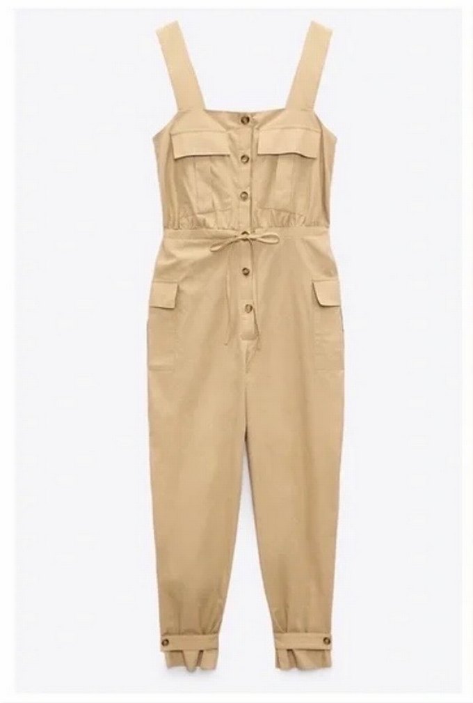 Bej Pamuklu Askılı Kadın Tulum - Görsel 5