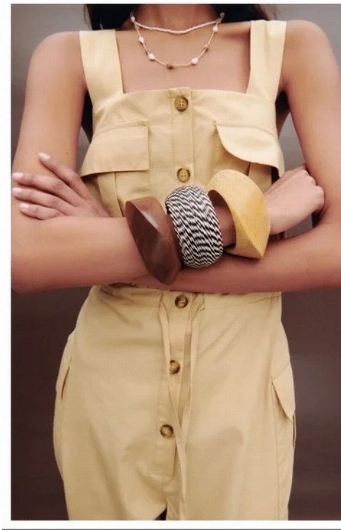 Bej Pamuklu Askılı Kadın Tulum - Görsel 3