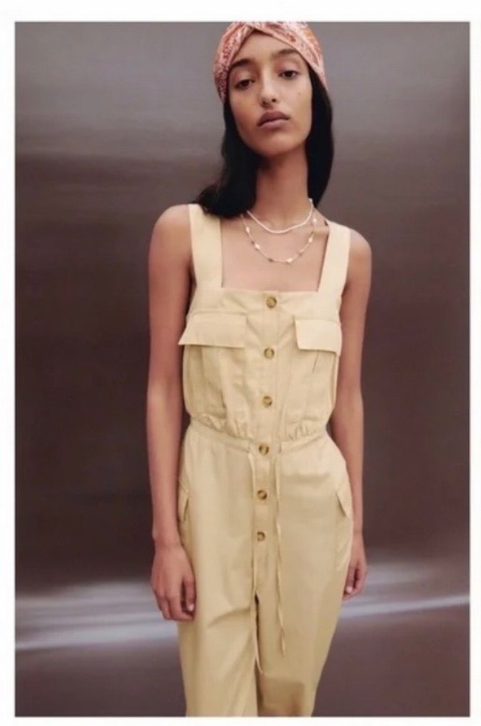 Bej Pamuklu Askılı Kadın Tulum - Görsel 2