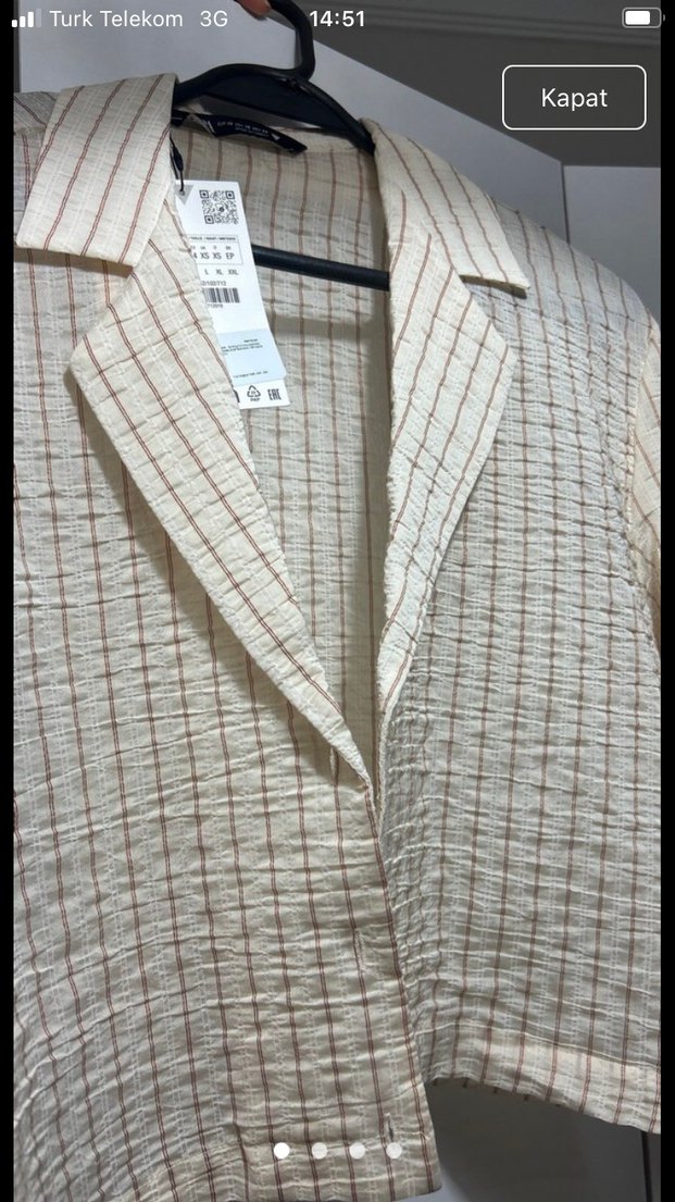 Düğmeli Keten Kadın Beyaz Mini Ceket - Görsel 2