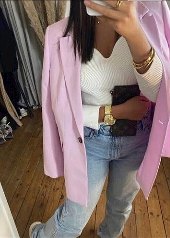 Zara Pastel Pembe Tek Dugmeli Blazer Ceket