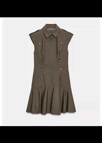 Zara Haki Kolsuz Gomlek Yaka Elbise