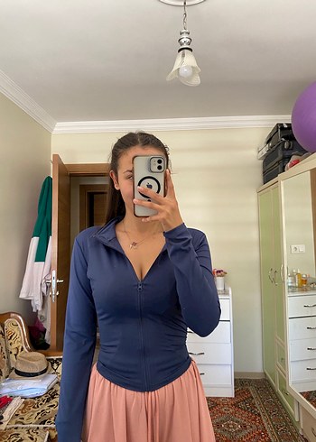 Dar kesim normal boy lacivert range mom spor ceketi - Görsel 3