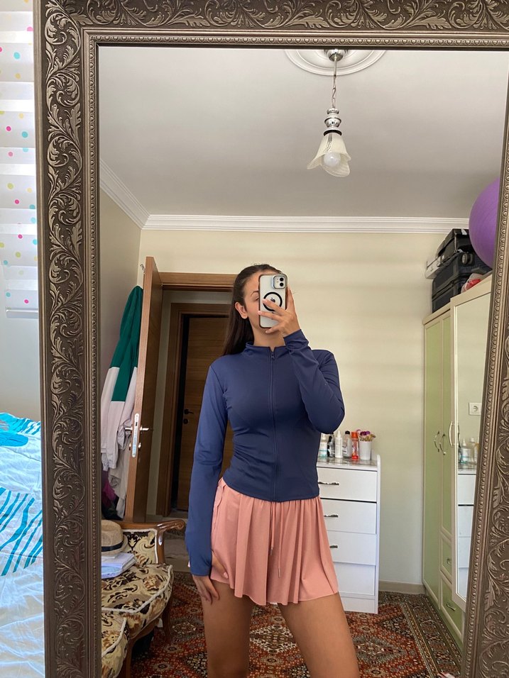 Dar kesim normal boy lacivert range mom spor ceketi - Görsel 2