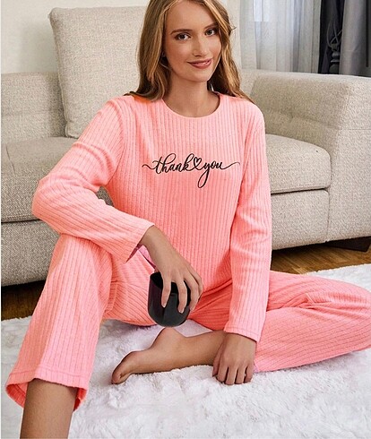 Baskılı fitilli pijama takımı