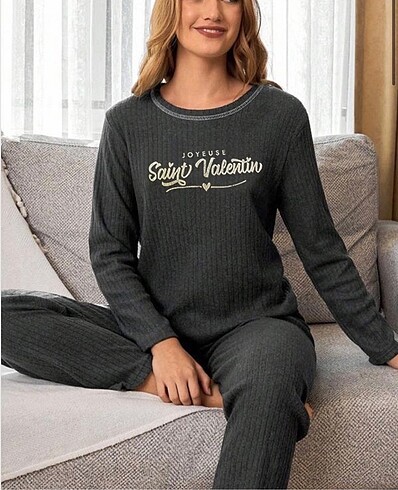 Baskılı fitilli pijama takımı