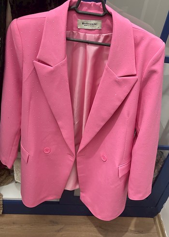 Zara Canli Pembe İnce Tasli Blazer Ceket