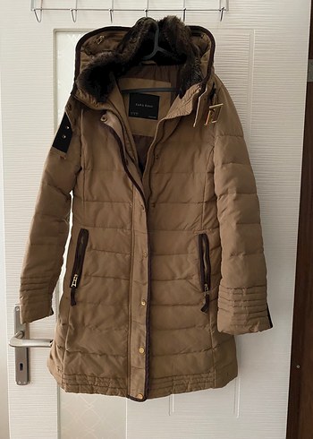 Kadın Bej Midi Süet Kaban, Kürklü, Sokak Stili - Görsel 4