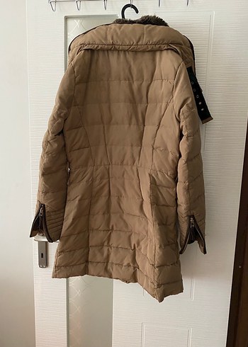 Kadın Bej Midi Süet Kaban, Kürklü, Sokak Stili - Görsel 5