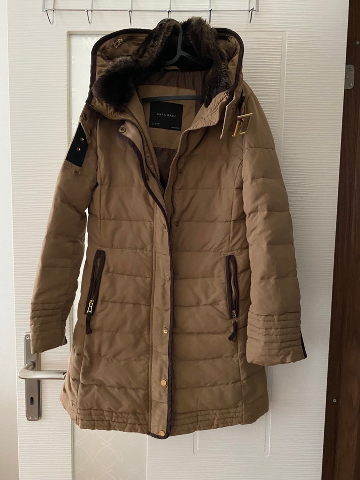 Kadın Bej Midi Süet Kaban, Kürklü, Sokak Stili - Görsel 4