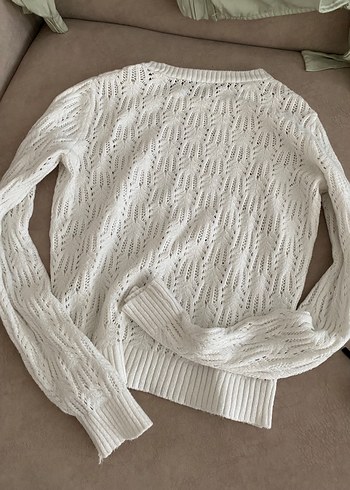 Beyaz Örgü Kadın Triko Kazak - Görsel 2