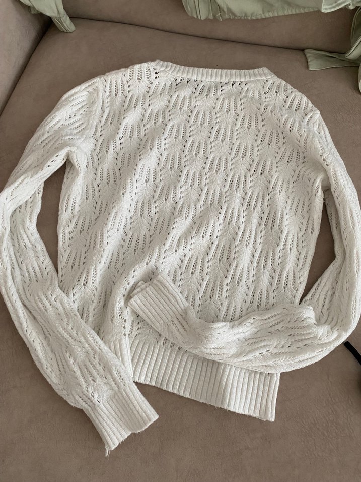 Beyaz Örgü Kadın Triko Kazak - Görsel 2