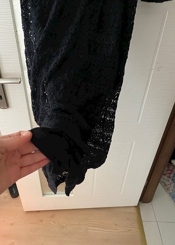 Dantel Detaylı Siyah Uzun Kollu Triko Elbise - Görsel 4