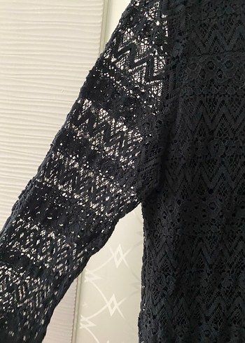 Dantel Detaylı Siyah Uzun Kollu Triko Elbise - Görsel 5