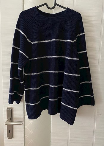 Çizgili Lacivert Kadın Triko Kazak - Görsel 2