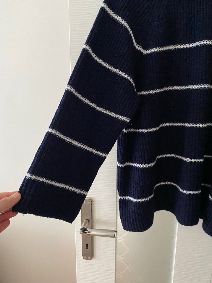 Çizgili Lacivert Kadın Triko Kazak - Görsel 3