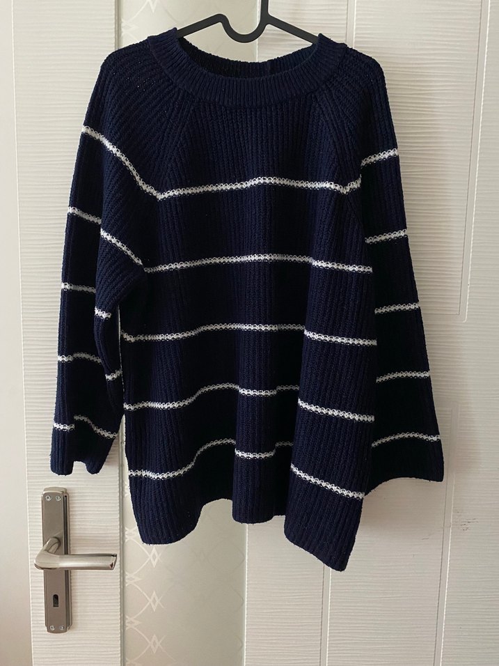 Çizgili Lacivert Kadın Triko Kazak - Görsel 2