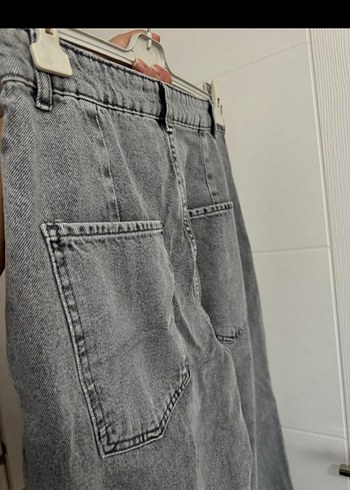 Zara Gri Bel Detaylı Geniş Kesim Kadın Kot Pantolon