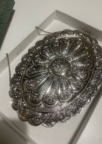 Gümüş Gri İşlemeli Metal Zincirli ayna - Görsel 2