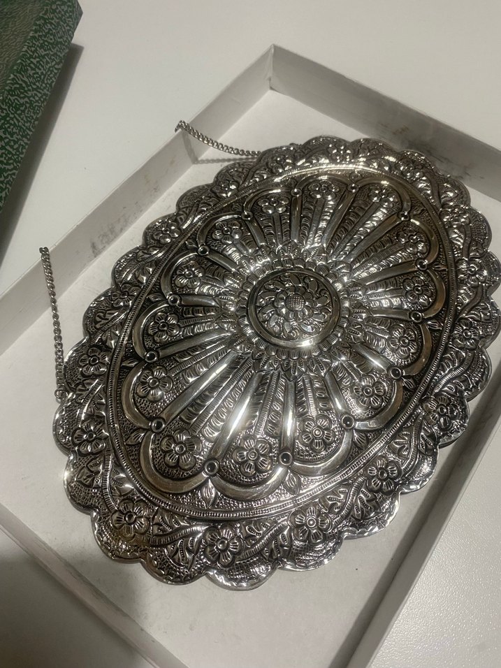 Gümüş Gri İşlemeli Metal Zincirli ayna - Görsel 2