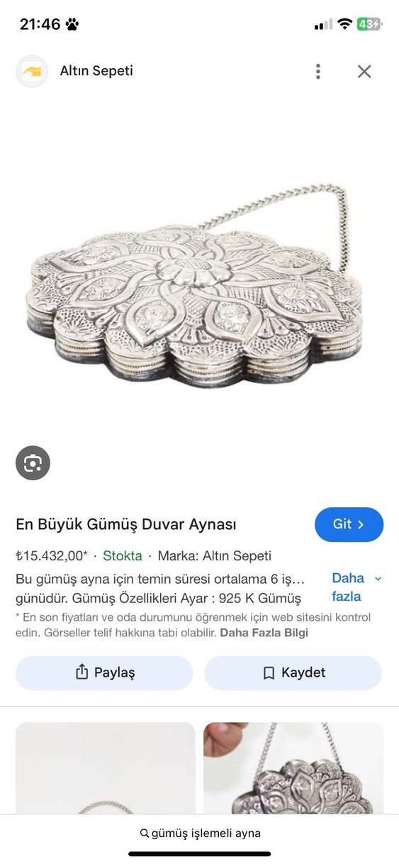 Gümüş Gri İşlemeli Metal Zincirli ayna - Görsel 5