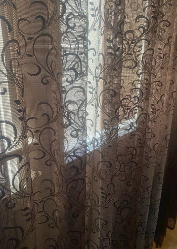 Kahverengi şal desenli perde - Görsel 2