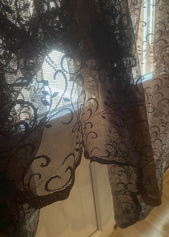 Kahverengi şal desenli perde - Görsel 5