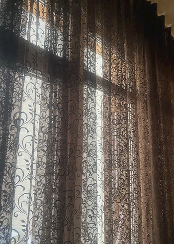 Kahverengi şal desenli perde - Görsel 4