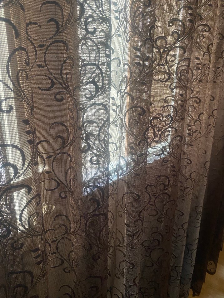 Kahverengi şal desenli perde - Görsel 2