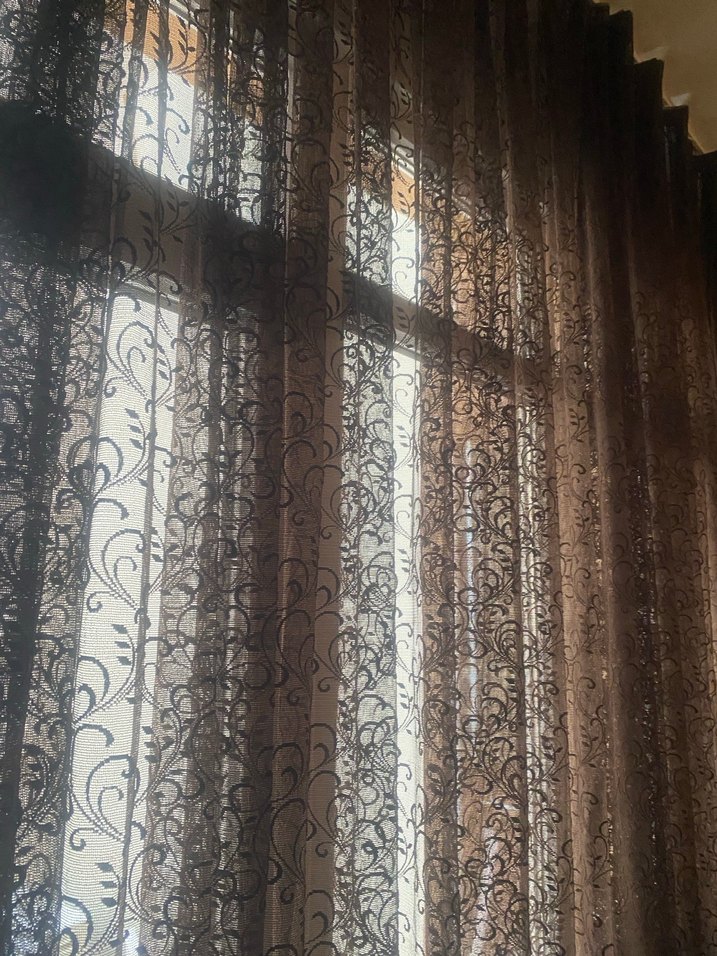 Kahverengi şal desenli perde - Görsel 4