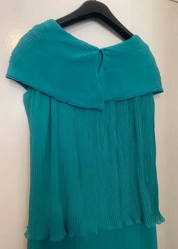 Kemas Kadın Turkuaz Uzun Drapeli Abiye Elbise - Görsel 5