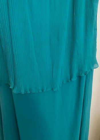 Kemas Kadın Turkuaz Uzun Drapeli Abiye Elbise - Görsel 4