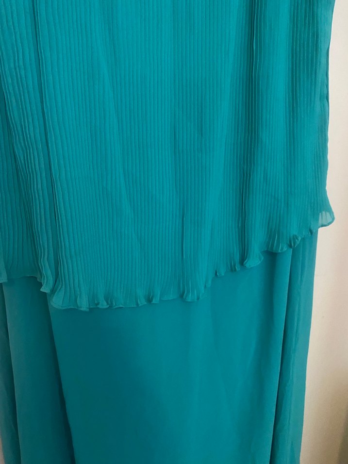 Kemas Kadın Turkuaz Uzun Drapeli Abiye Elbise - Görsel 4