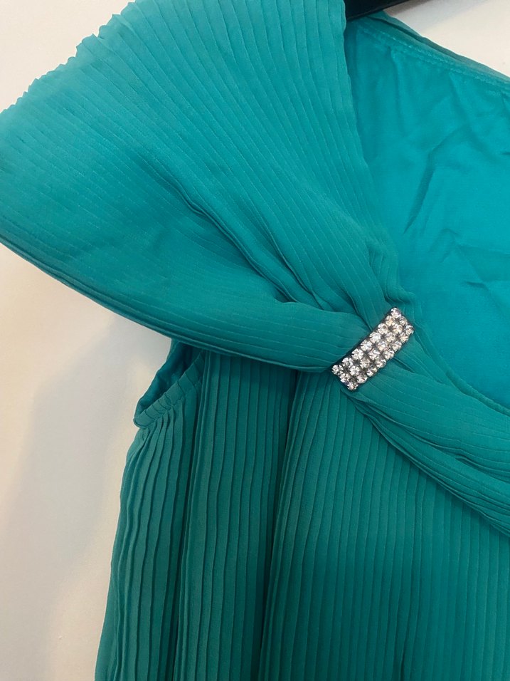 Kemas Kadın Turkuaz Uzun Drapeli Abiye Elbise - Görsel 3