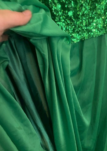 Kemas Parlak Yeşil Uzun Kadın Abiye Elbise - Görsel 5