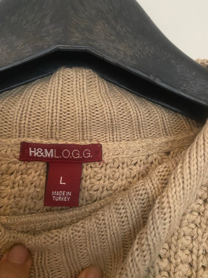 H&m Bej Örgü Kadın Yüksek Yaka Kazak - Görsel 2