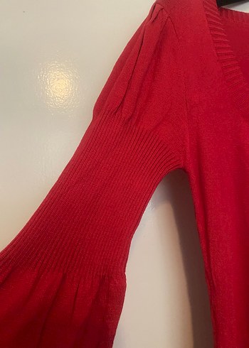 Kırmızı Uzun Kollu Midi Triko Elbise - Görsel 3