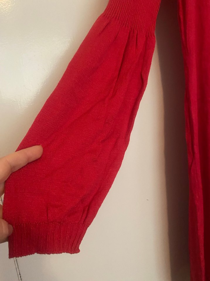 Kırmızı Uzun Kollu Midi Triko Elbise - Görsel 4