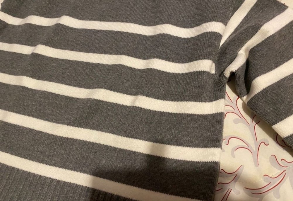 Gri Çizgili Kadın Triko Kazak - Görsel 2