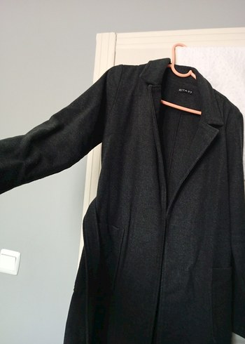 Düğmeli Gri Uzun Kadın Kaban - Görsel 3