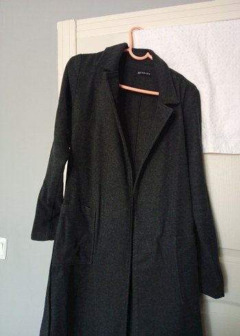 Düğmeli Gri Uzun Kadın Kaban - Görsel 2