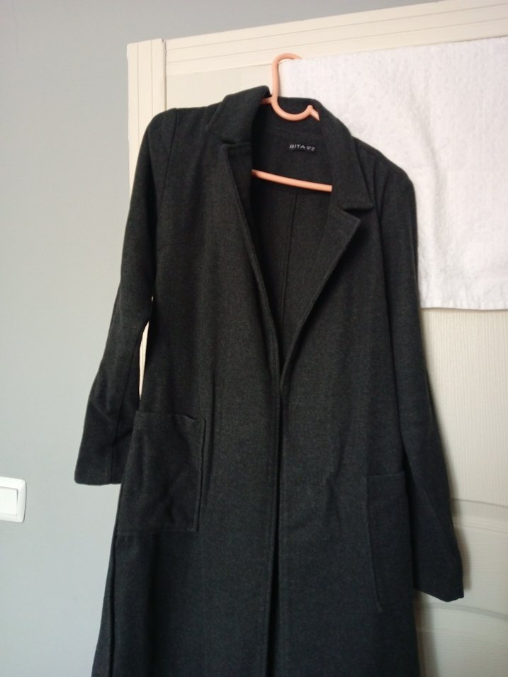 Düğmeli Gri Uzun Kadın Kaban - Görsel 2