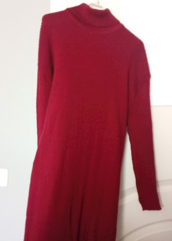 Bordo Bohem Boğazlı Triko Elbise - Görsel 2