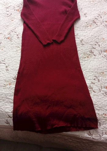 Bordo Bohem Boğazlı Triko Elbise - Görsel 3