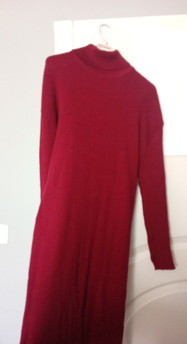 Bordo Bohem Boğazlı Triko Elbise - Görsel 2